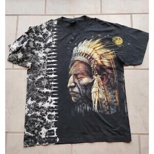 Jay's Rock XXL Native American Wolf Print T-Shirt Black Glow In The Dark